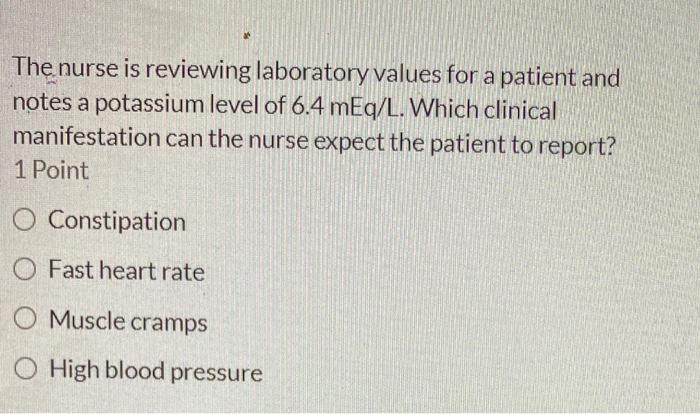 A nurse is reviewing the laboratory results of four clients